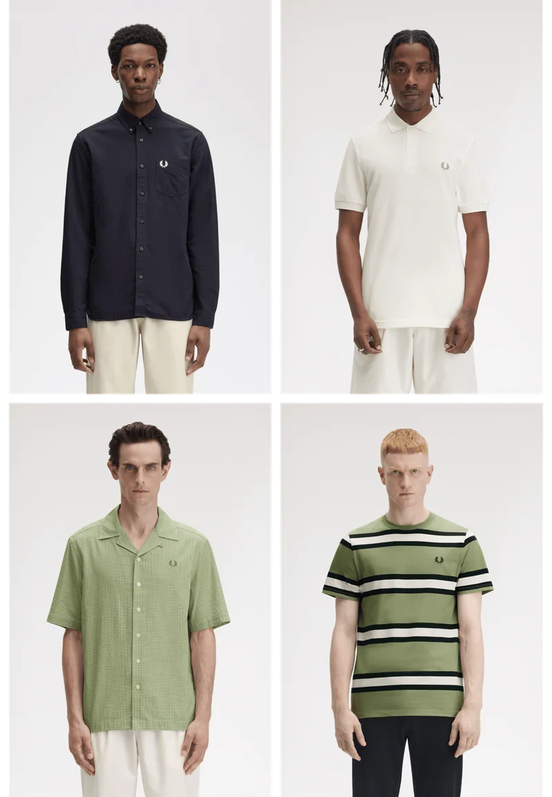 Mens New Releases including a Navy Shirt, White Polo, and Olive Mint shirt and T-Shirt