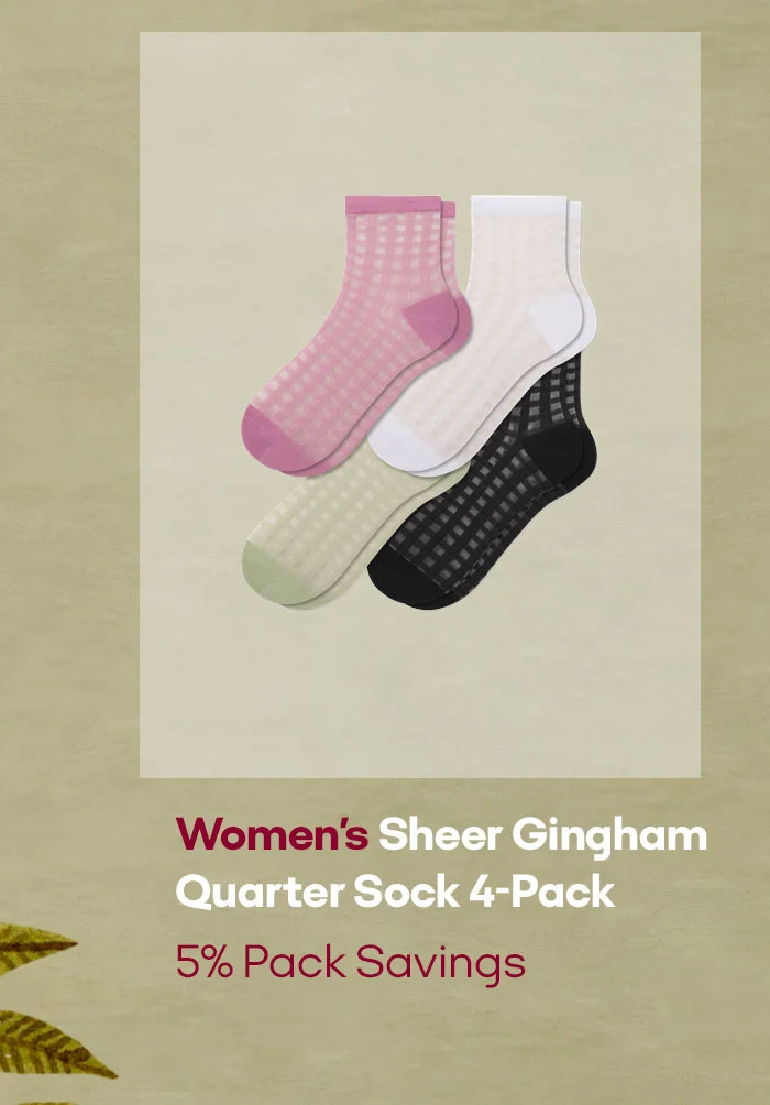 Women's Sheer Gingham Quarter Sock 4-Pack 5% Pack Savings