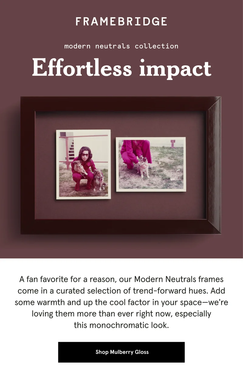 A fan favorite for a reason, our Modern Neutrals frames come in a curated selection of trend-forward hues. Add some warmth and up the cool factor in your space—we're loving them more than ever right now, especially this monochromatic look.