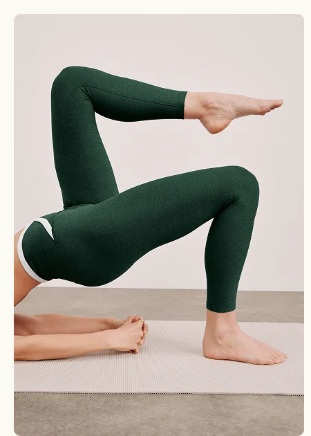 Spacedye Outlines High Waisted Midi Legging in Dark Spruce Green Heather/Cloud White