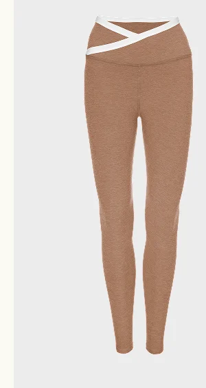 Spacedye Outlines High Waisted Midi Legging Desert Sand Heather/Cloud White