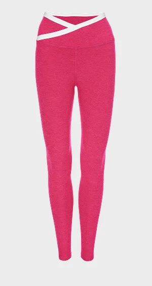 Spacedye Outlines High Waisted Midi Legging in Vivid Pink/Cloud White