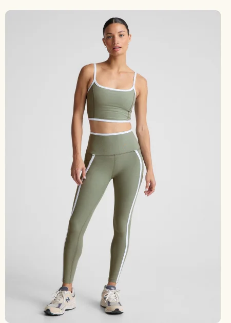 Spacedye New Moves High Waisted Midi Legging in Grey Sage Heather/Cloud White