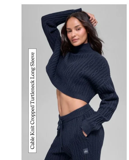 Cable Knit Cropped Turtleneck Long Sleeve
