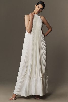 L'IDÉE Mystique High-Neck Pleated Chiffon Tent Maxi Dress