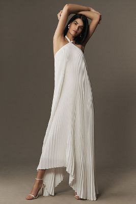 L'IDÉE Deesee Cross-Halter Pleated Asymmetrical Tent Maxi Dress