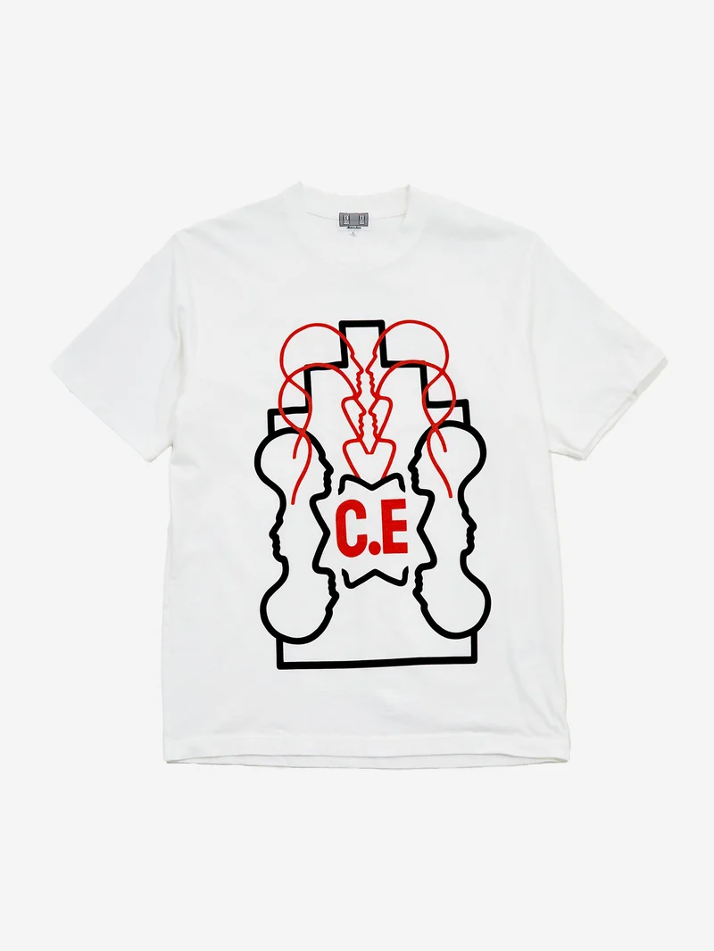 Image of C.E Cav Empt WB Ziggurat Heads II star C.E red T-Shirt - White