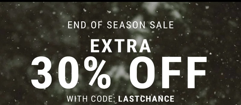 End of season sale extra  30% off* with code: discount code