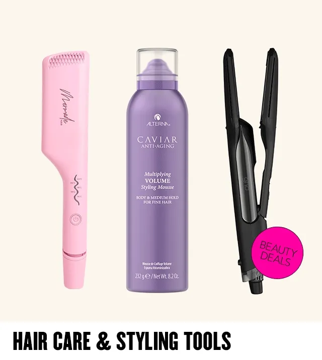 Hairstyling tools and volumizing mousse.