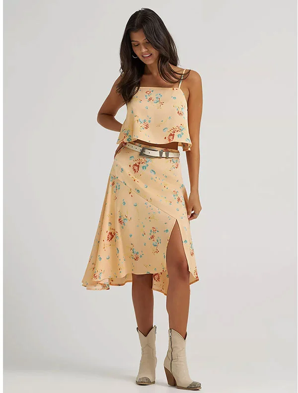 Women's Flowy Handkerchief Midi Skirt