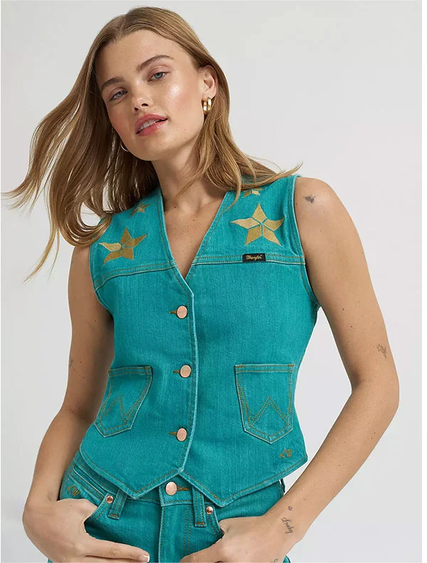 Lainey Wilson x Wrangler Turquoise Denim Vest