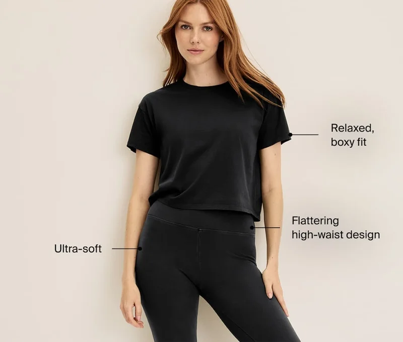Relaxed, boxy fit. Flattering high-waist design. Ultra-soft.