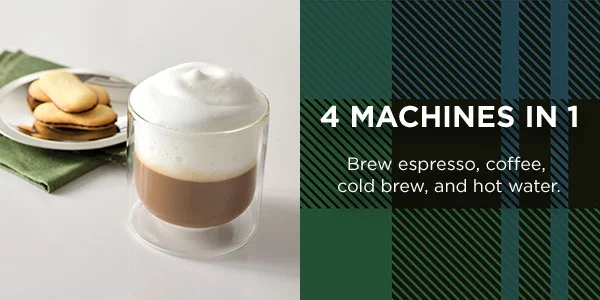4 Machines in 1-- Brew espresso, coffee, cold brew, and hot water.