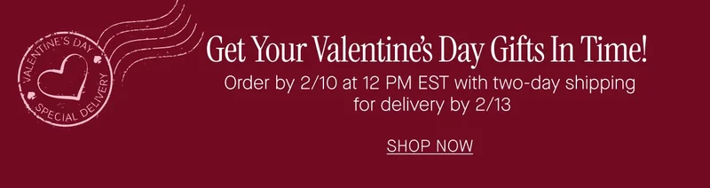 Get you Valentine's day gifts in time! Order by 2/10 at 12 PM EST with two-day shipping for delivery by 2/13. Shop now