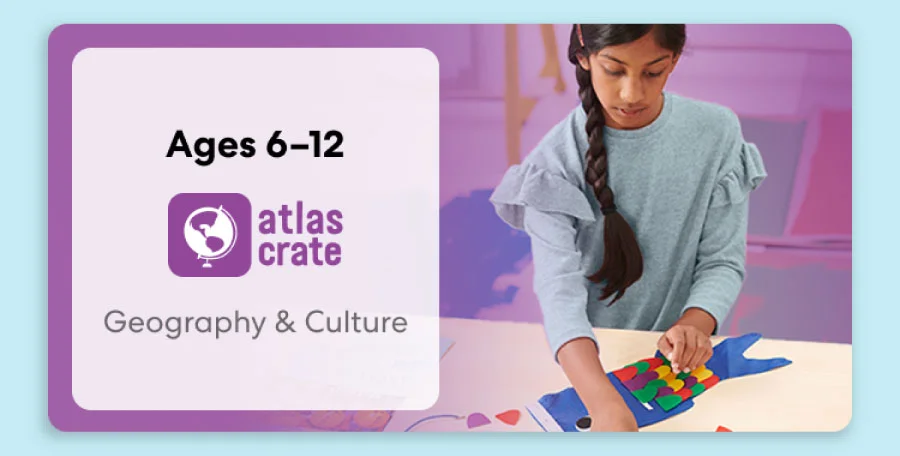 Child exploring KiwiCo World geography crate. Fun activities on culture and world exploration for ages 6–12+