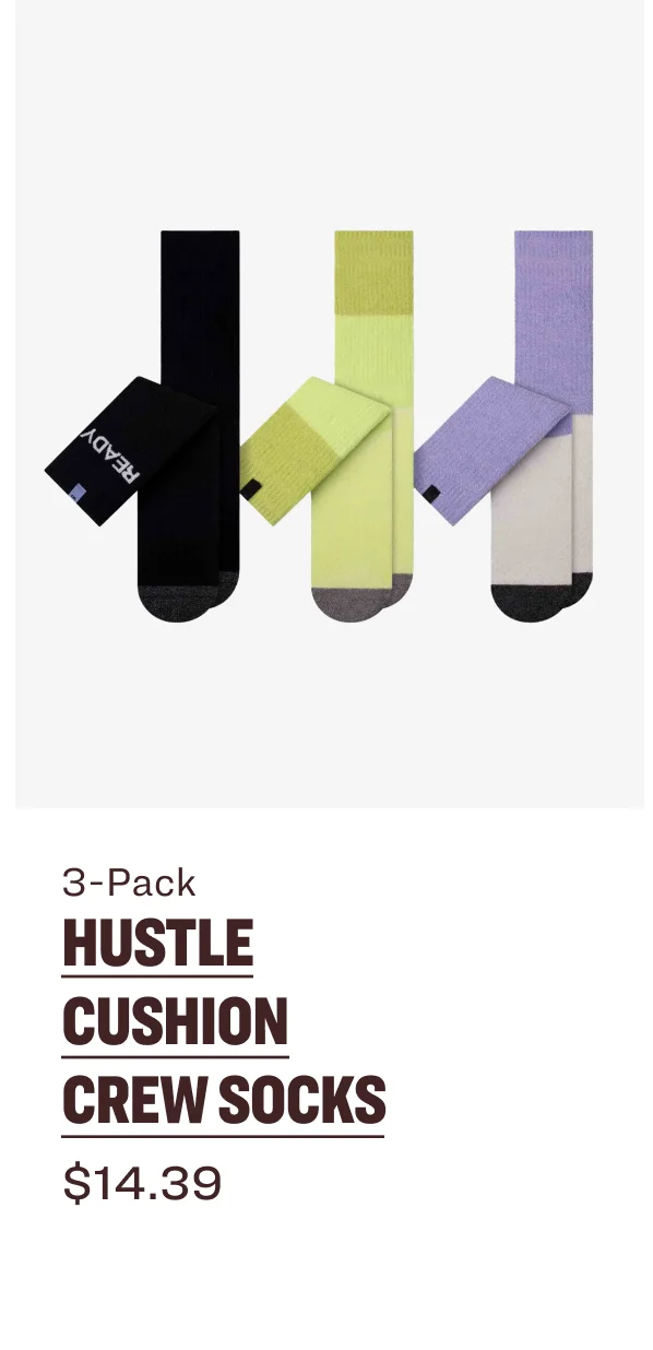 3-PACK HUSTLE CUSHION CREW SOCKS $14.39
