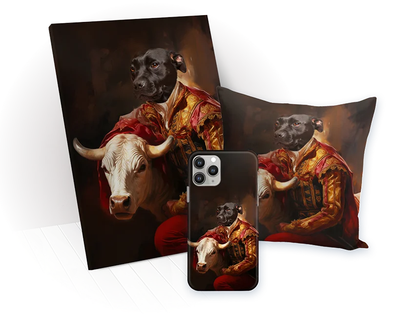 The Bull Fighter canvas, mug and pillow