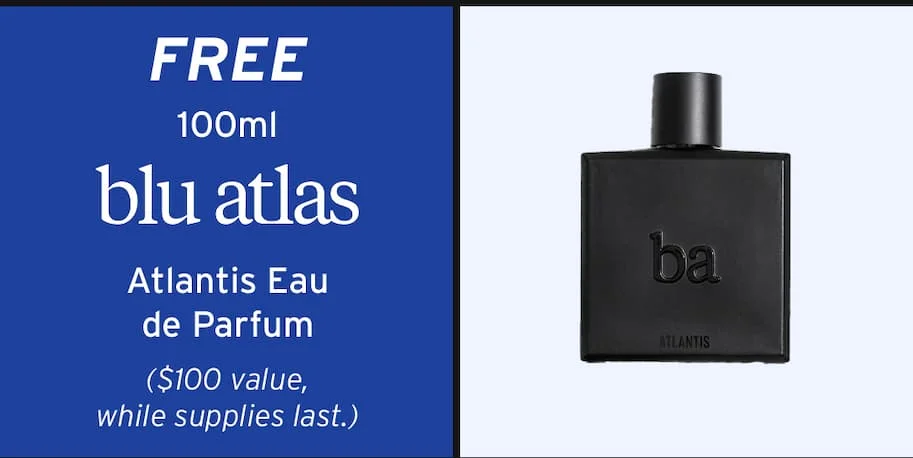 Free 100ml Blu Atlas Atlantis Eau de Parfum