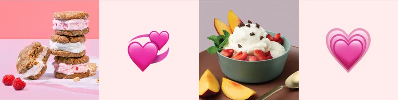 Image group of heart emojis and ice cream focused recipes.