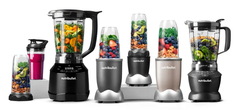 Group image of five nutribullet blenders and accessories.