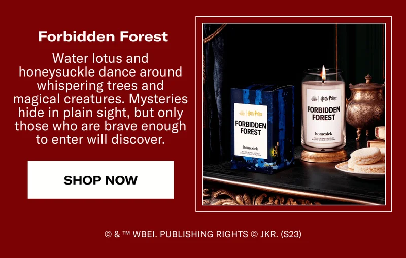 Forbidden Forest | Water lotus and honeysuckle dance around whispering trees and magical creatures. Mysteries hide in plain sight, but only those who are brave enough to enter will discover. | SHOP NOW | © & ™ WBEI. Publishing Rights © JKR. (s23)