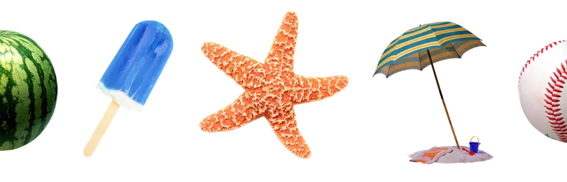 watermelon popsicle starfish umbrella baseball