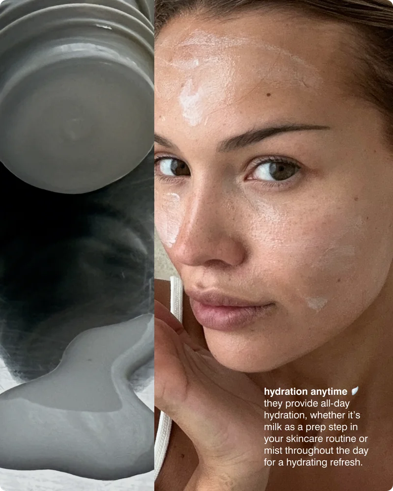 HYDRATION ANYTIME 🪽 They provide all-day hydration, whether it’s milk as a prep step in your skincare routine or mist throughout the day for a hydrating refresh.
