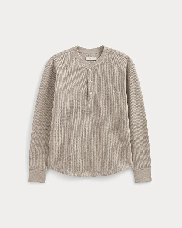 Image | Thermal Henley in Cozy Waffle | Heathered Oatmeal