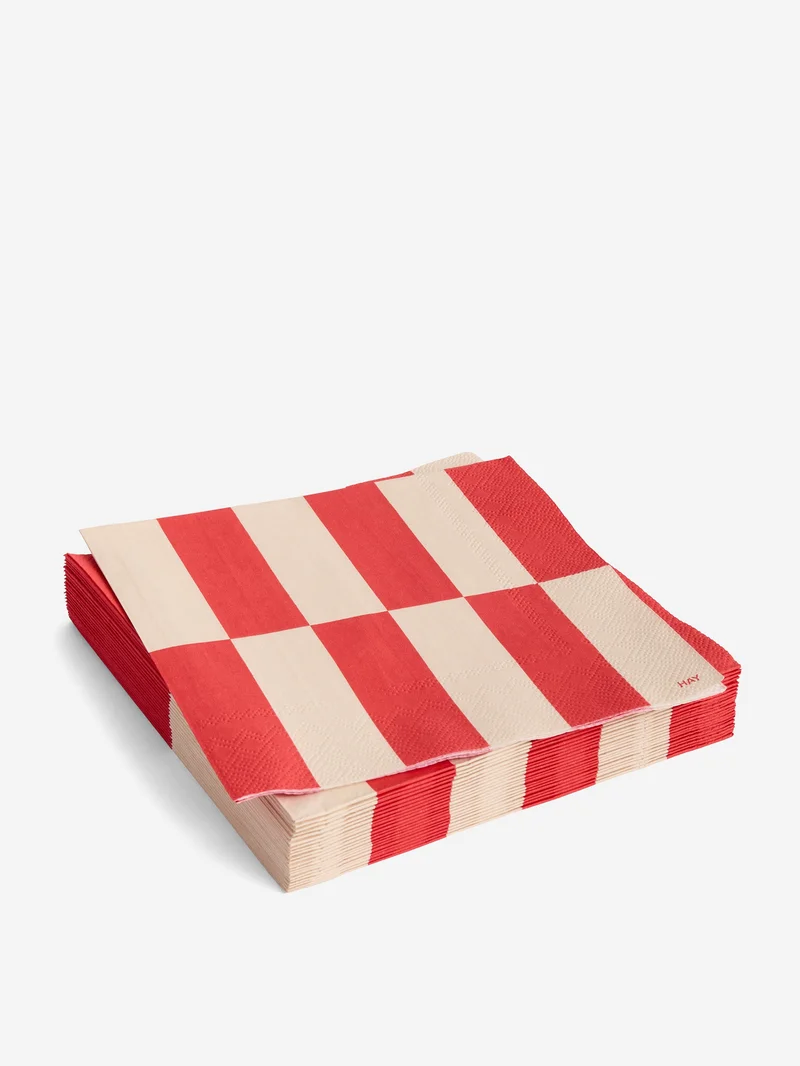Image of HAY Pattern Napkins Lunch Set of 20 - Off-White and Red