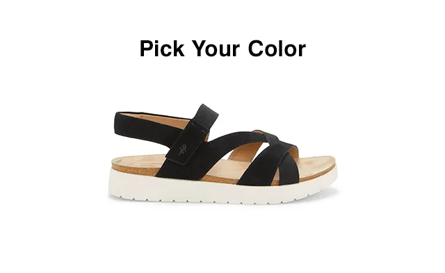 GIF of the women’s Savoy sandal alternating between metallic Champagne and Black suede.