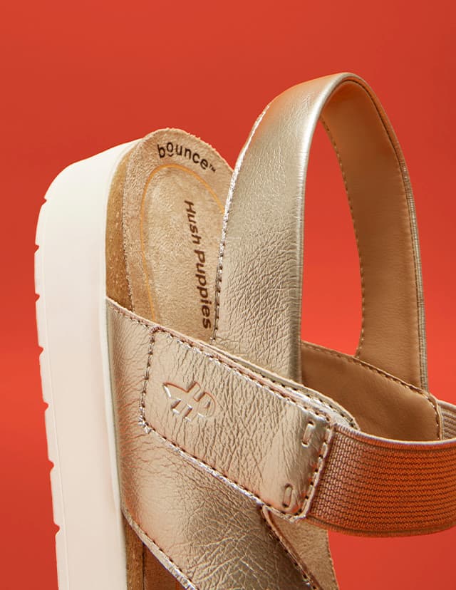 The women’s Savoy Champagne sandal with a slingback strap and perfect-fit elasticized band.