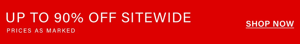 Red promotional banner: UP TO 90% OFF SITEWIDE with prices as marked. Shop now to get massive discounts on this sitewide sale.