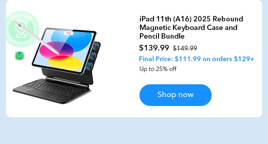 iPad 11th (A16) 2025 Rebound Magnetic Keyboard Case and Pencil Bundle Final Price: $111.99 on orders $129+
