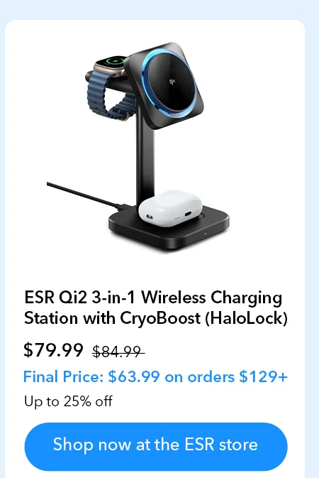 ESR Qi2 3-in-1 Wireless Charging Station with CryoBoost (HaloLock)