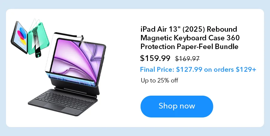iPad Air 13" (2025) Rebound Magnetic Keyboard Case 360 Protection Paper-Feel Bundle Final Price: $127.99 on orders $129+