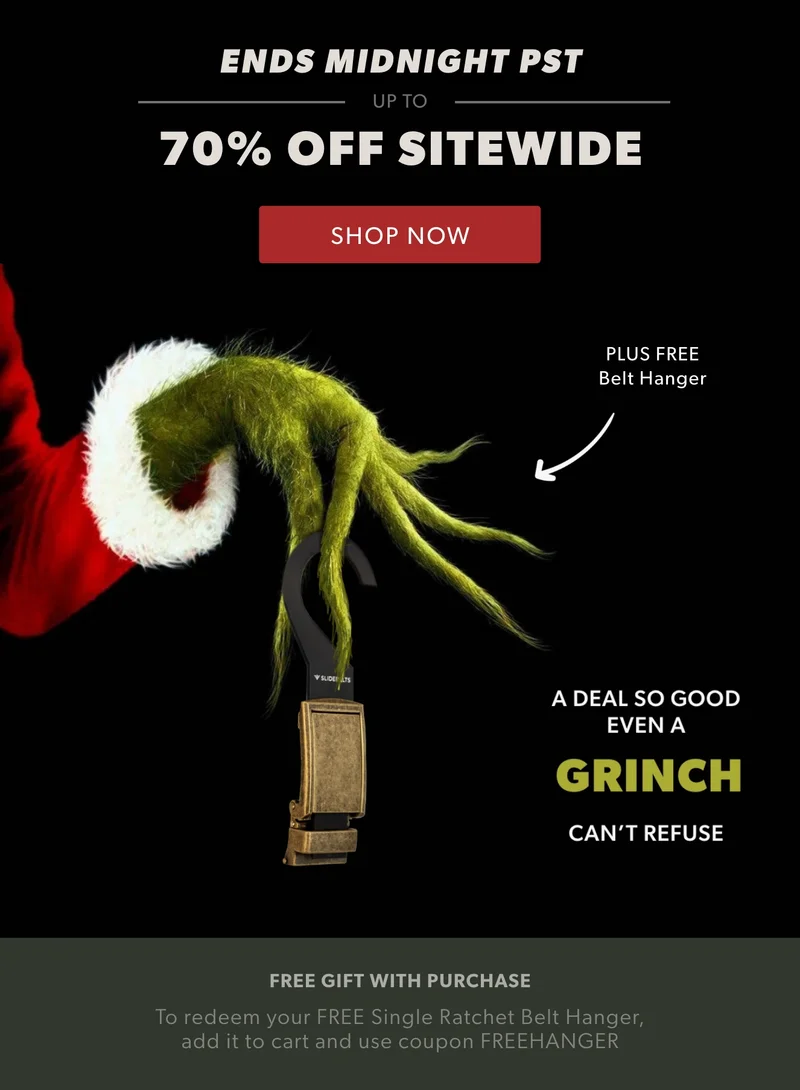 Score a great deal on gifts — plus get a free gift yourself. Up to 70% off sitewide + FREE Single Ratchet Belt Hanger.
