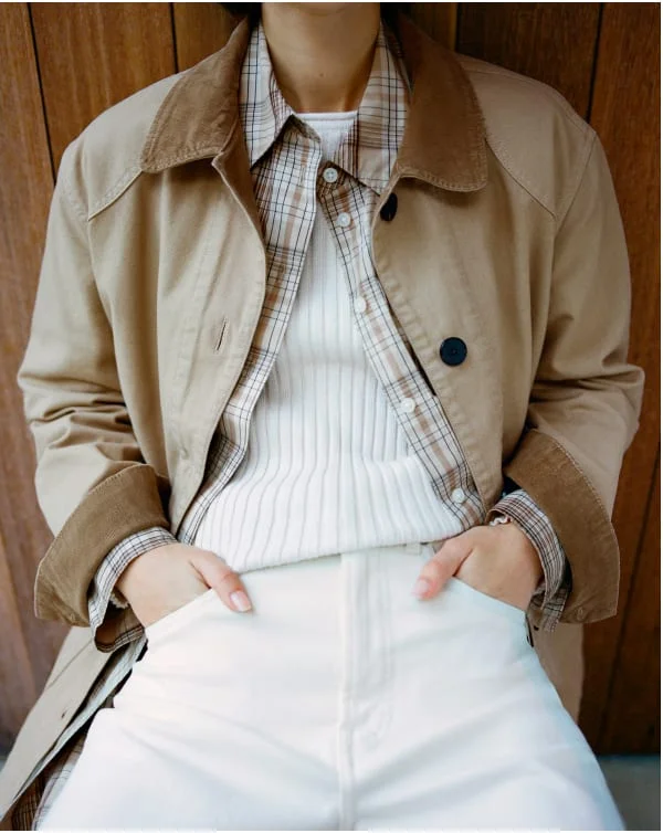 [IMAGE]The Barn Jacket, the Supima® Cotton Boyfriend Shirt, the Cotton Rib Crew, and the Way-High® Curve Jean