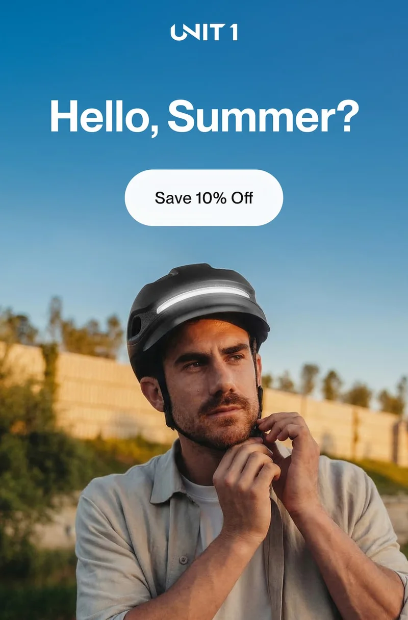 Hello, Summer? Save 10% Off on UNIT 1 helmets.