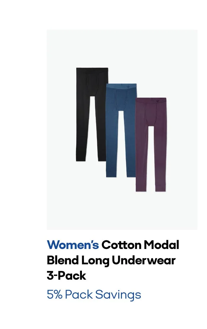 Women's Cotton Modal Blend Long Underwear 3-Pack 5% Pack Savings