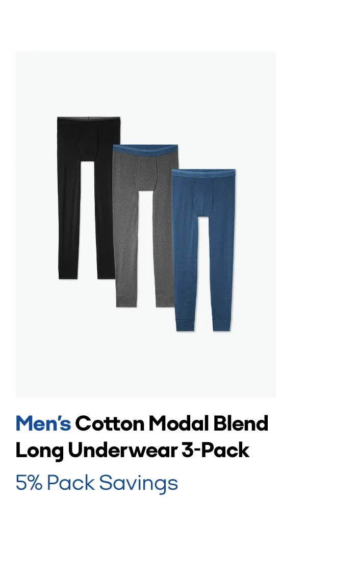 Men's Cotton Modal Blend Long Underwear 3-Pack 5% Pack Savings