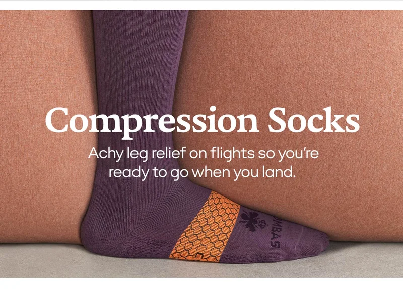 Compression Socks Achy leg relief on flights so you're ready to go when you land.