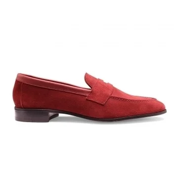 Tori Collapsible Penny Loafer in Rum Punch Suede