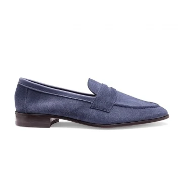 Tori Collapsible Penny Loafer in Admiral Blue Suede