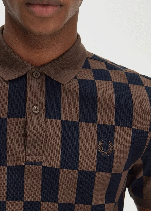 GIF of male models wearing varied chequerboard polos.