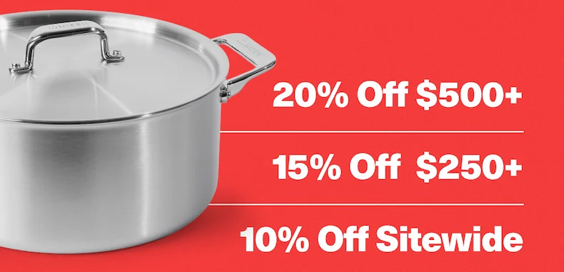 20% off $500+, 15% off $250+, 10% off sitewide
