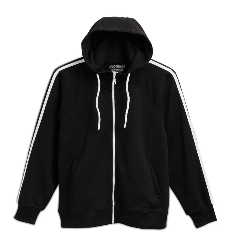 Image of French Terry Track Full Zip Hoodie - Black