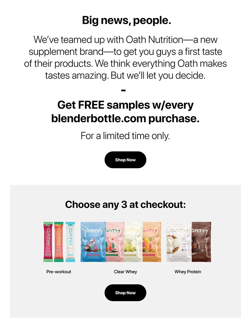 We've teamed up with Oath Nutrition to get you a first taste of their products. Get free samples with every order.