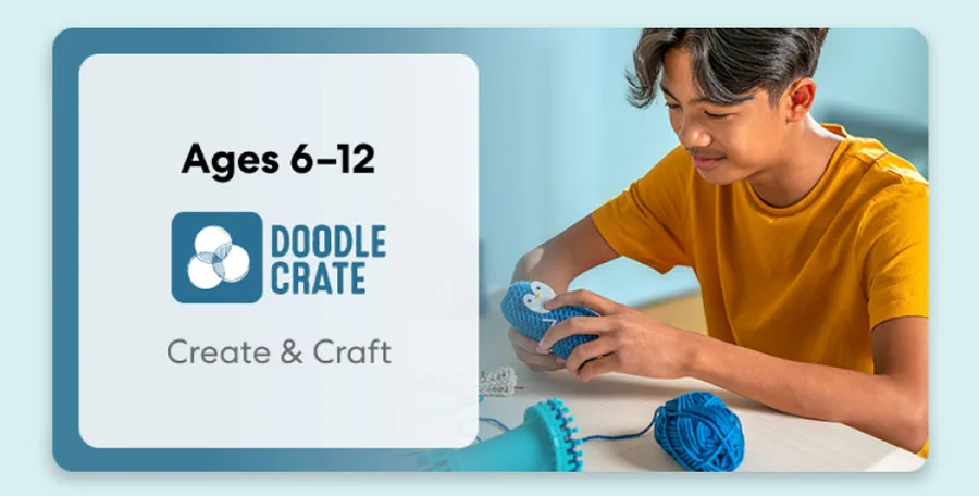 Smiling teen holding a colorful KiwiCo art and design project. Inspires creativity for ages 9–12