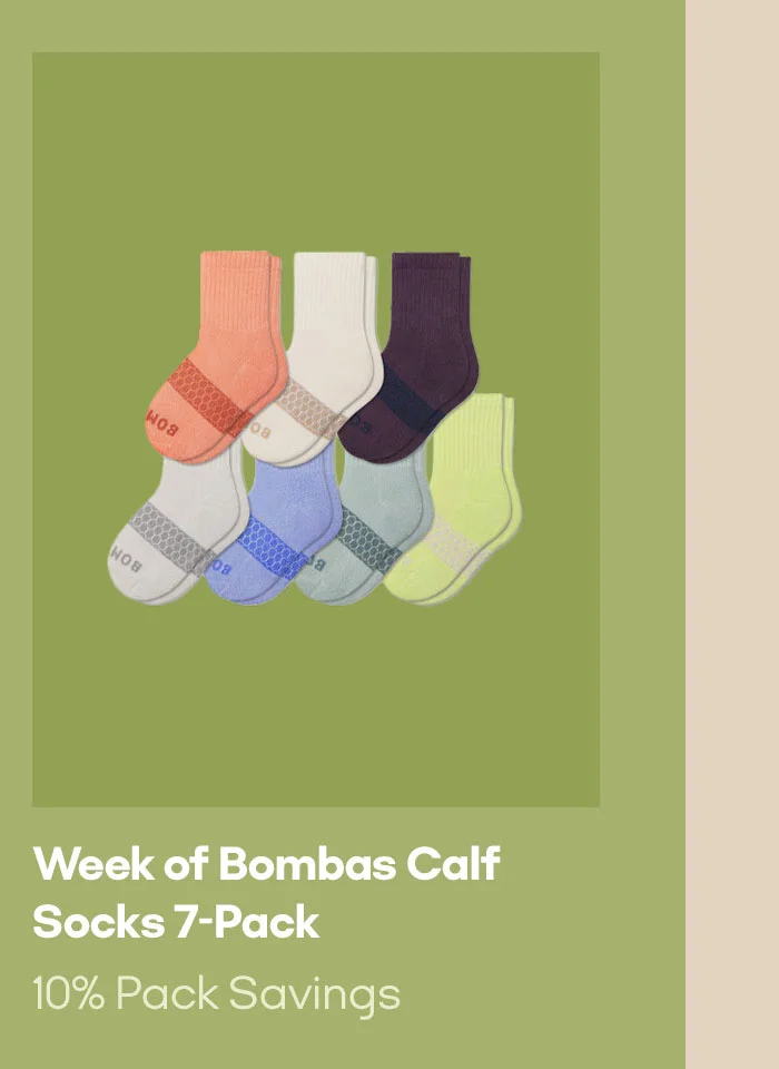 Week of Bombas Calf Socks 7-Pack 10% Pack Savings