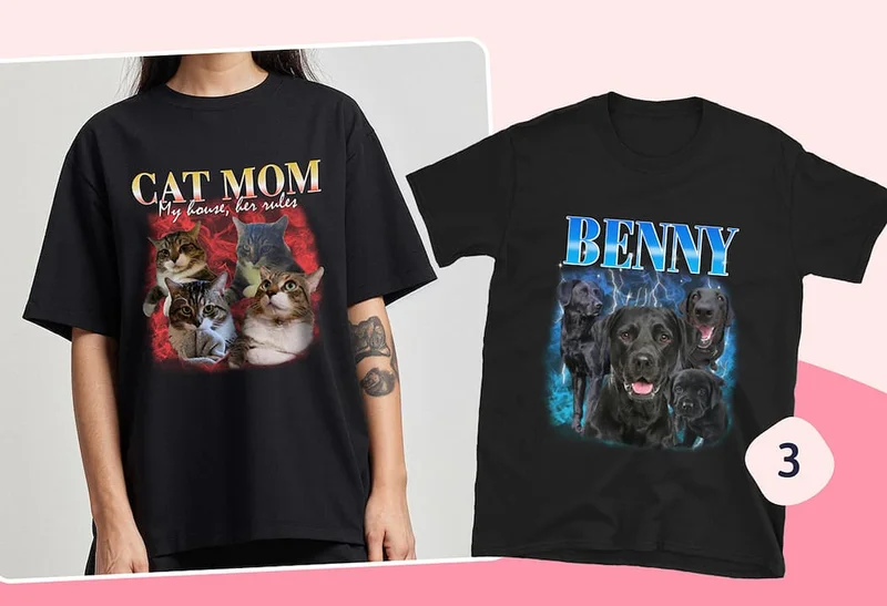 Vintage pet t shirts mock ups and customer photo